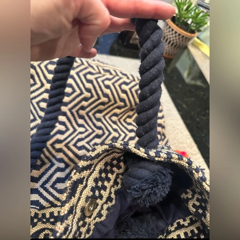 Bohemian Navy and Tan Woven Tote Bag